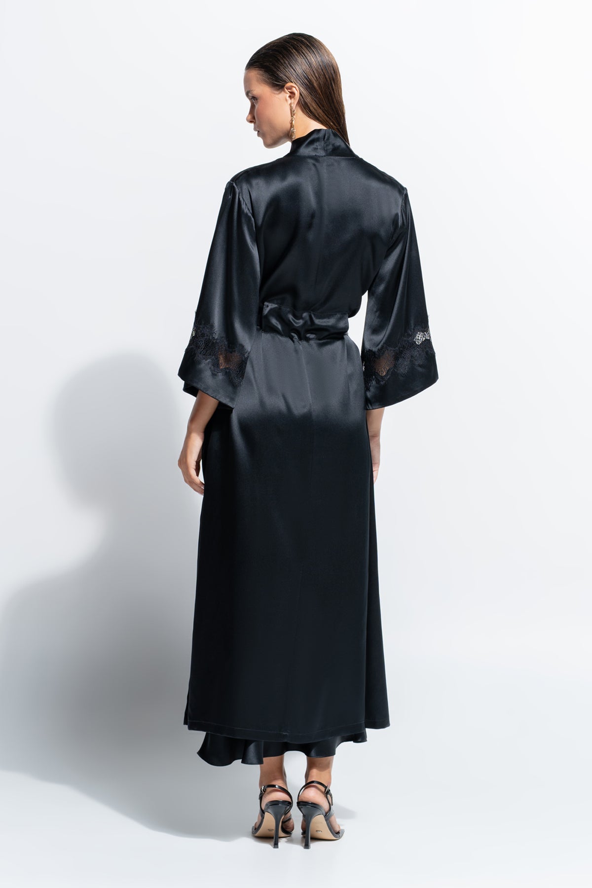The Gigi Long  Robe by Ginia in Black 