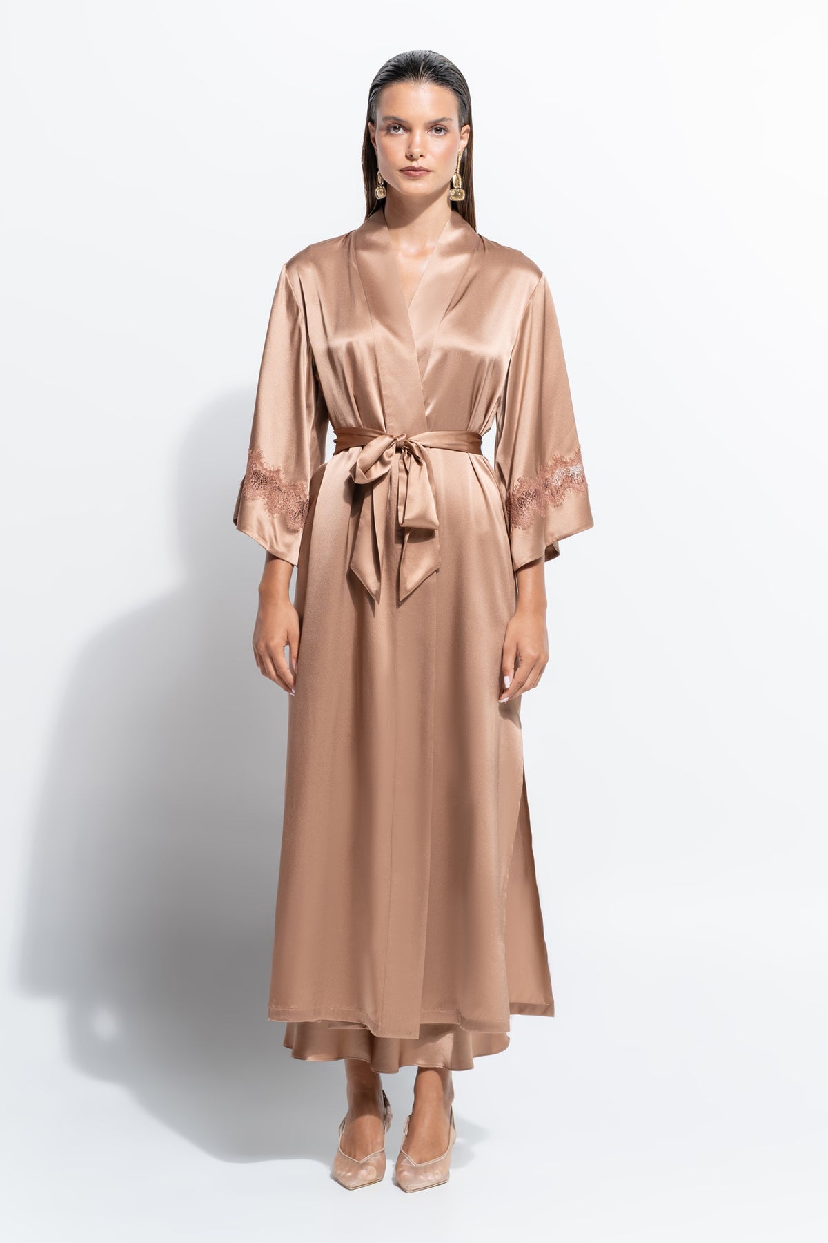 The Gigi Long Robe by Ginia in Mocha Mousse
