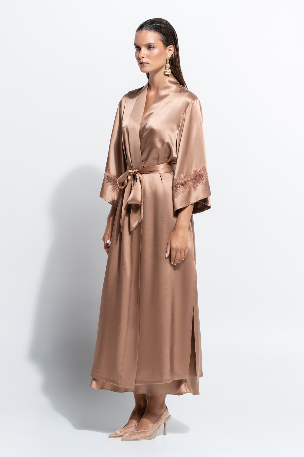 The Gigi Long Robe by Ginia in Mocha Mousse