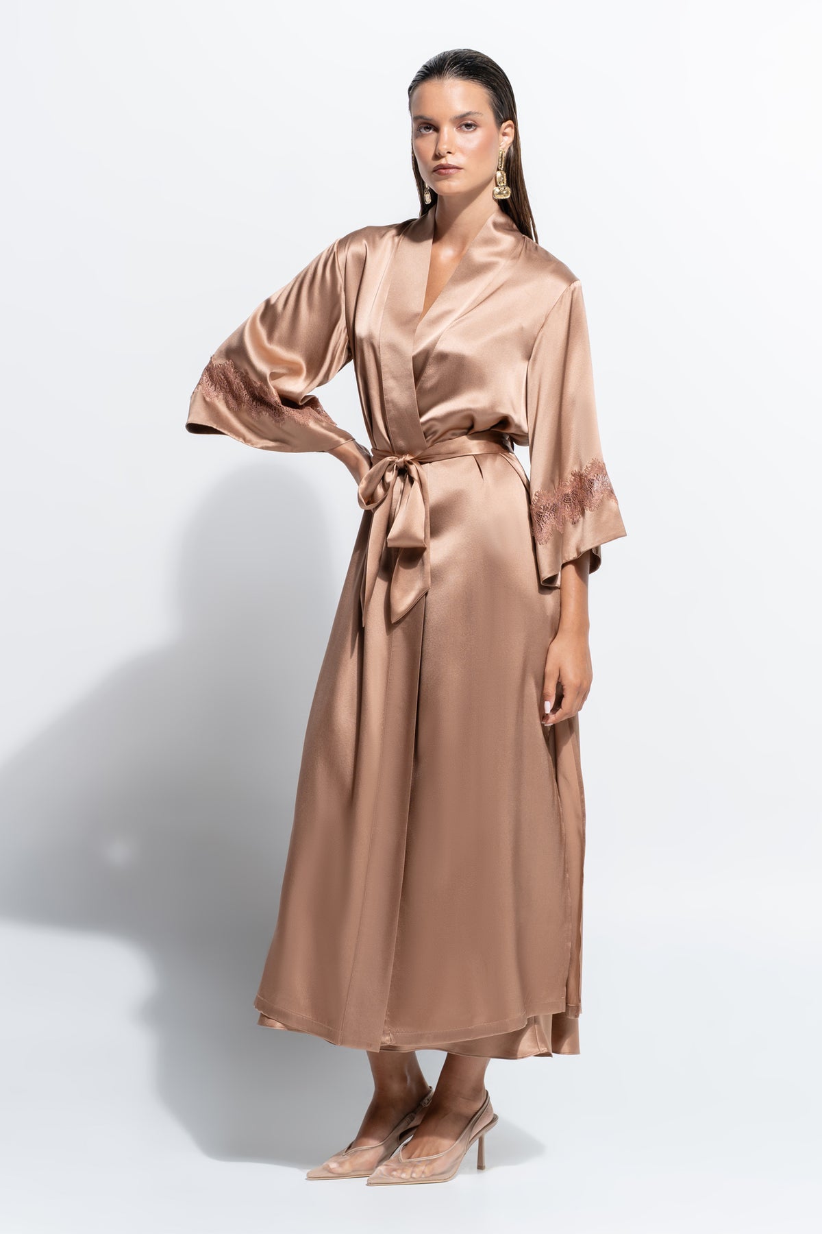The Gigi Long Robe by Ginia in Mocha Mousse