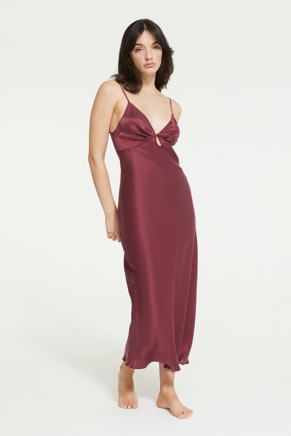 The Antoinette Long Slip in Maroon 100% Silk by Ginia Sleep