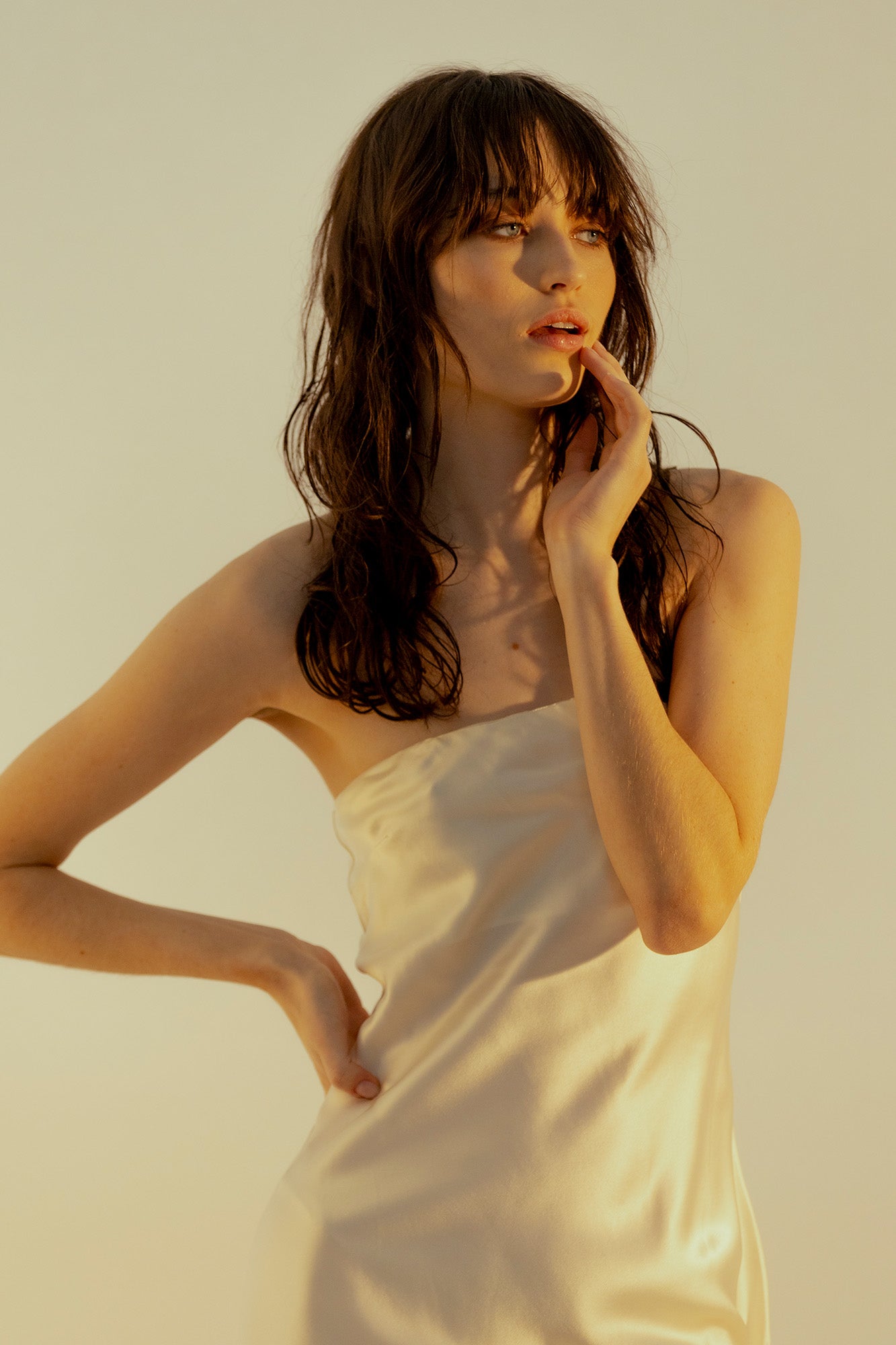 Strapless Bias Midi Dress in Buttercream | GINIA - GINIA Strapless Bias Midi Dress in Buttercream | GINIA - GINIA