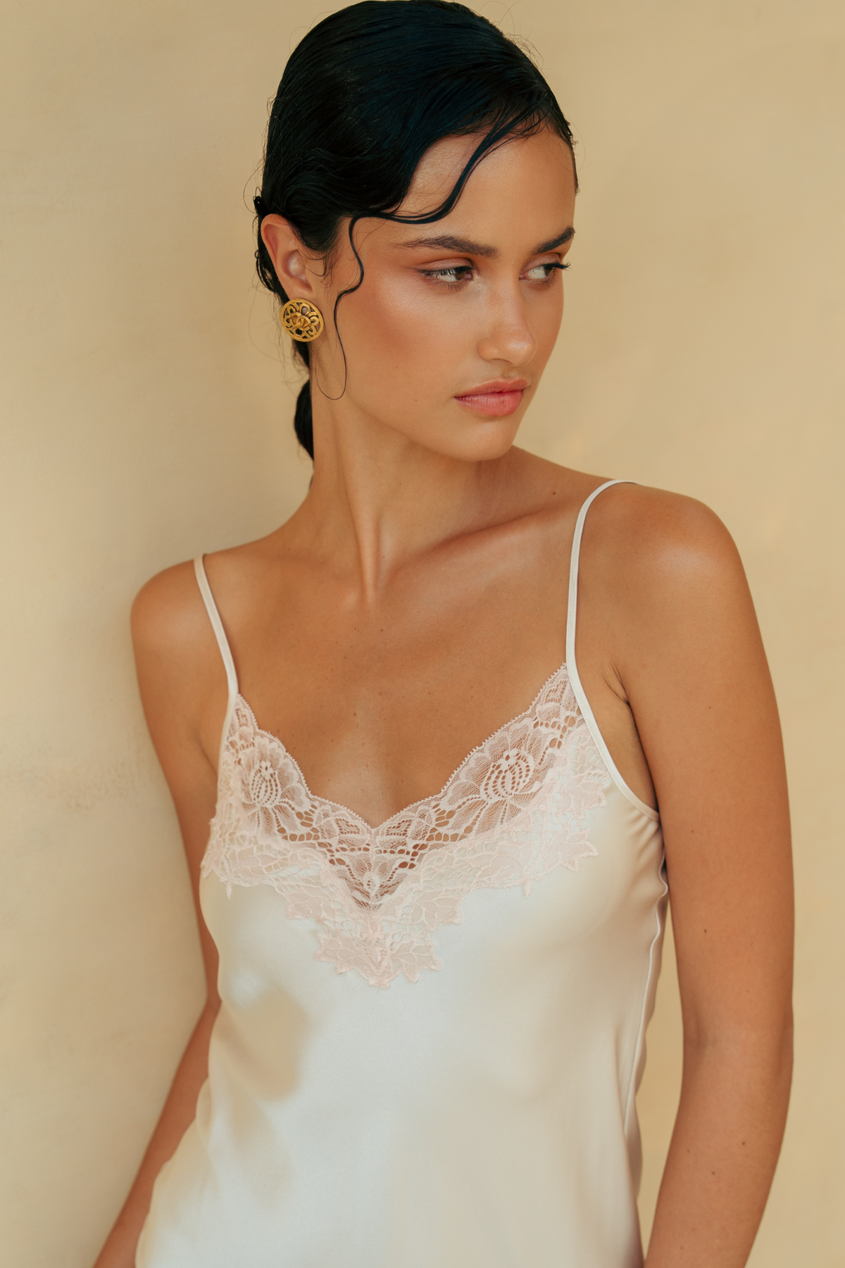The Silk Lace Chemise by Ginia in Pink Salt