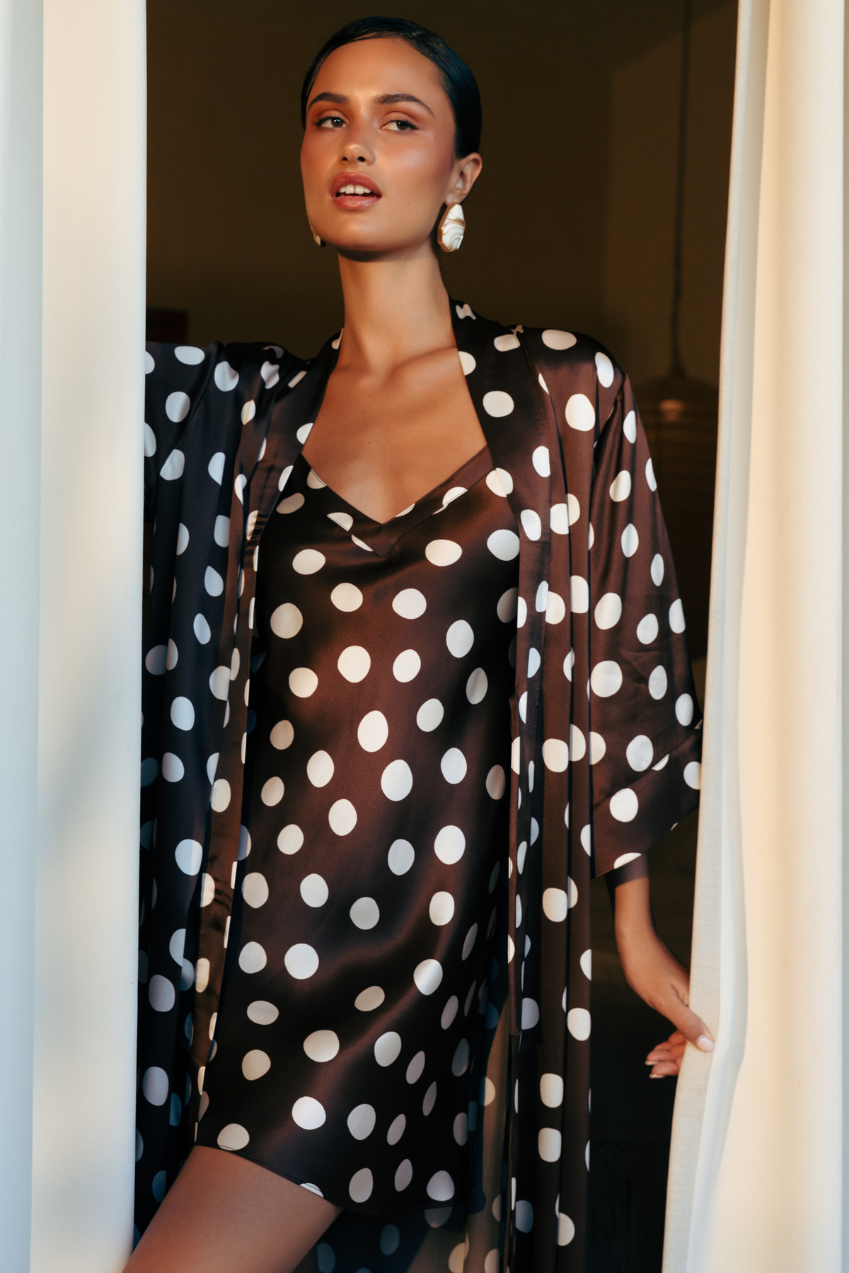 The Silk Chemise by Ginia in Polka Dot Print 