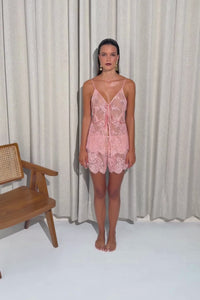 The Elle lace set by Ginia in Pink Blossom