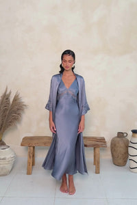 The Gigi Slip & Robe By GINIA In Titanium