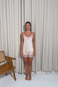 The Silk Lace Shorts by Ginia in Pink Salt