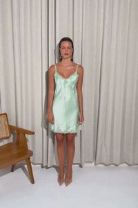 The Silk Pintuck Chemise by Ginia in Matcha