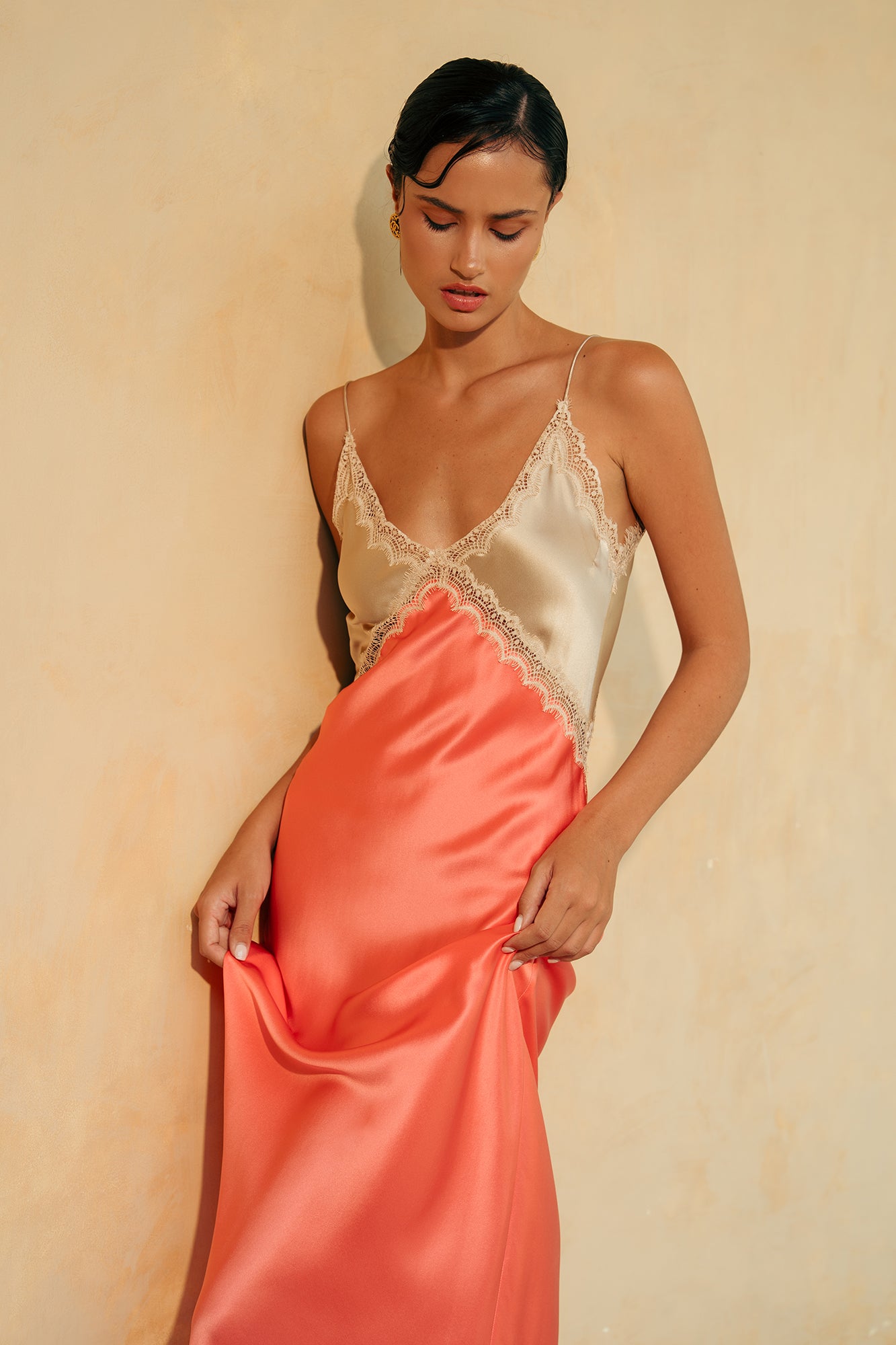 The Sadie Dress By GINIA In Coral/Almond