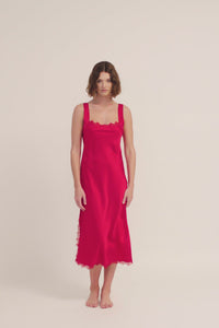 GINIA Sleepwear Aurora Silk and Lace Nite in Ruby