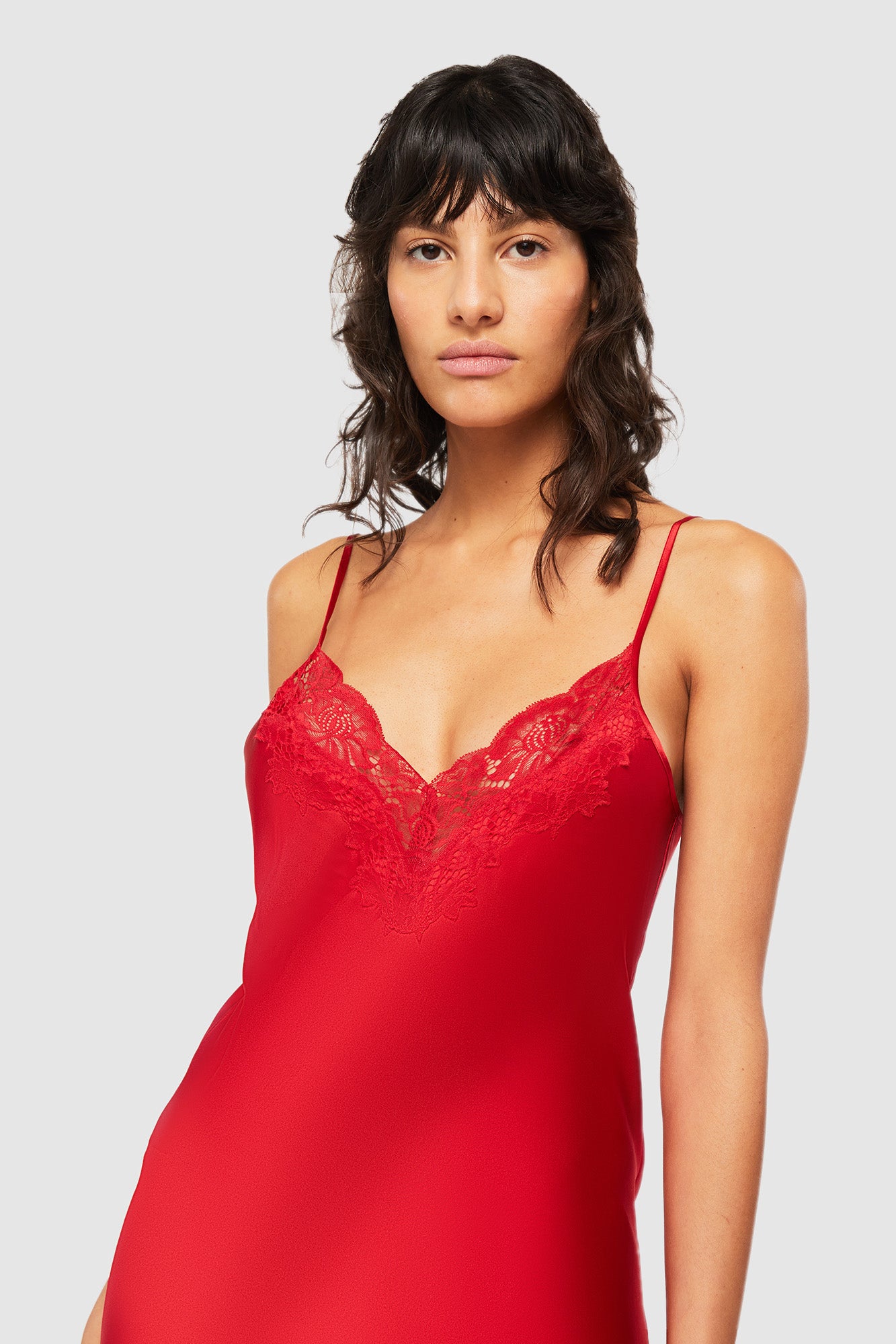 GINIA Silk Lace Slip in Red Chili 19 Momme Silk