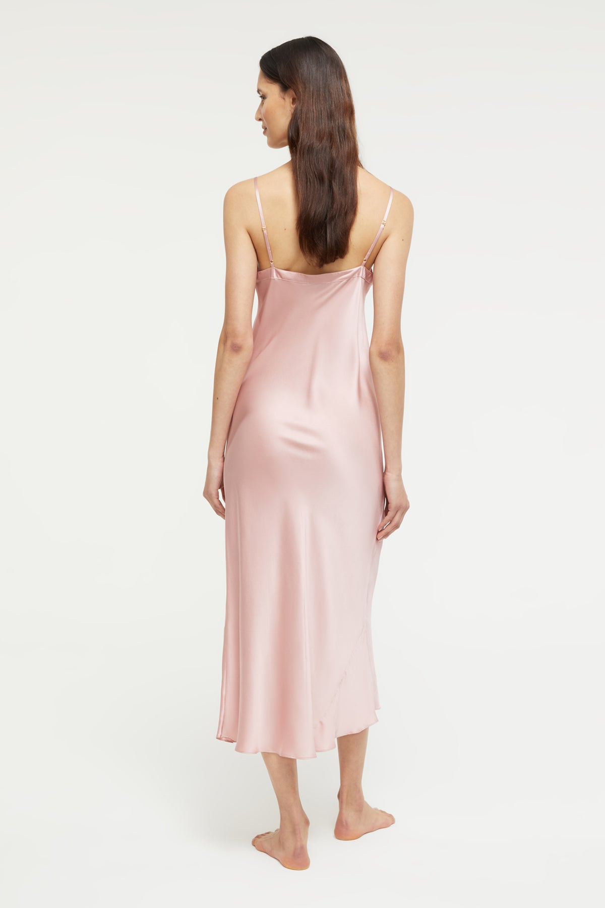 Silk Long Slip V Neck in Bridal Rose - 100% Silk | GINIA