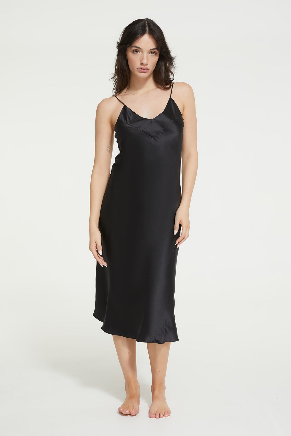 100% Silk Slip in Black | GINIA