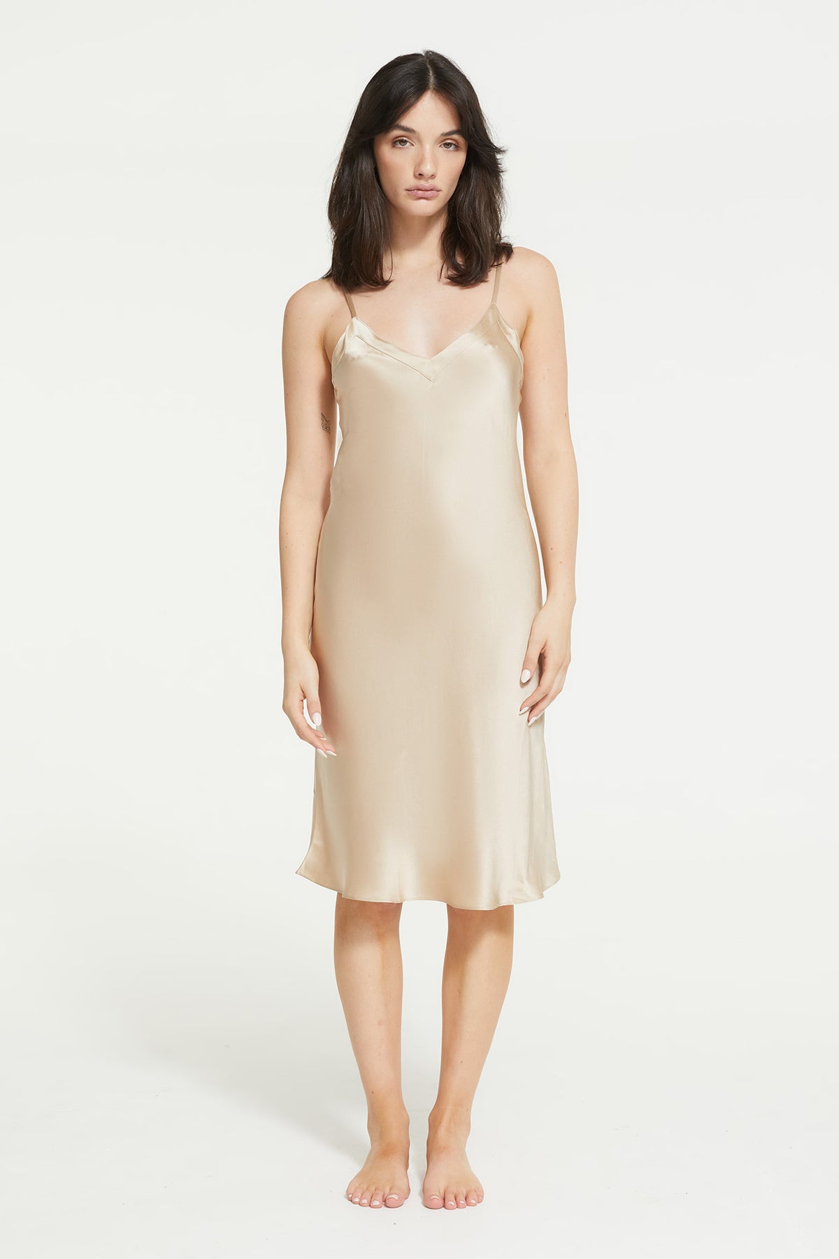 Silk Midi Slip in Mink - 100% Silk | GINIA