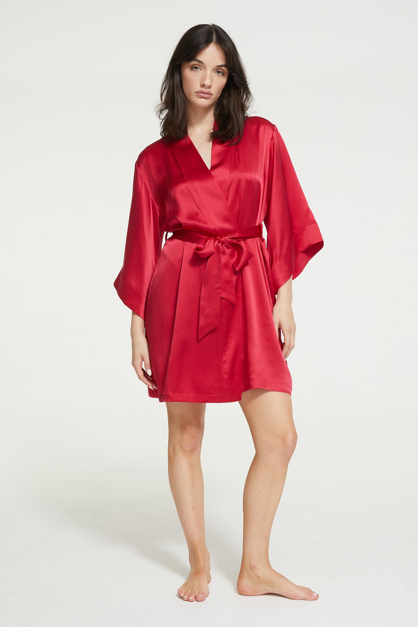 Silk Wrap Gown in Ruby - 100% Silk | GINIA