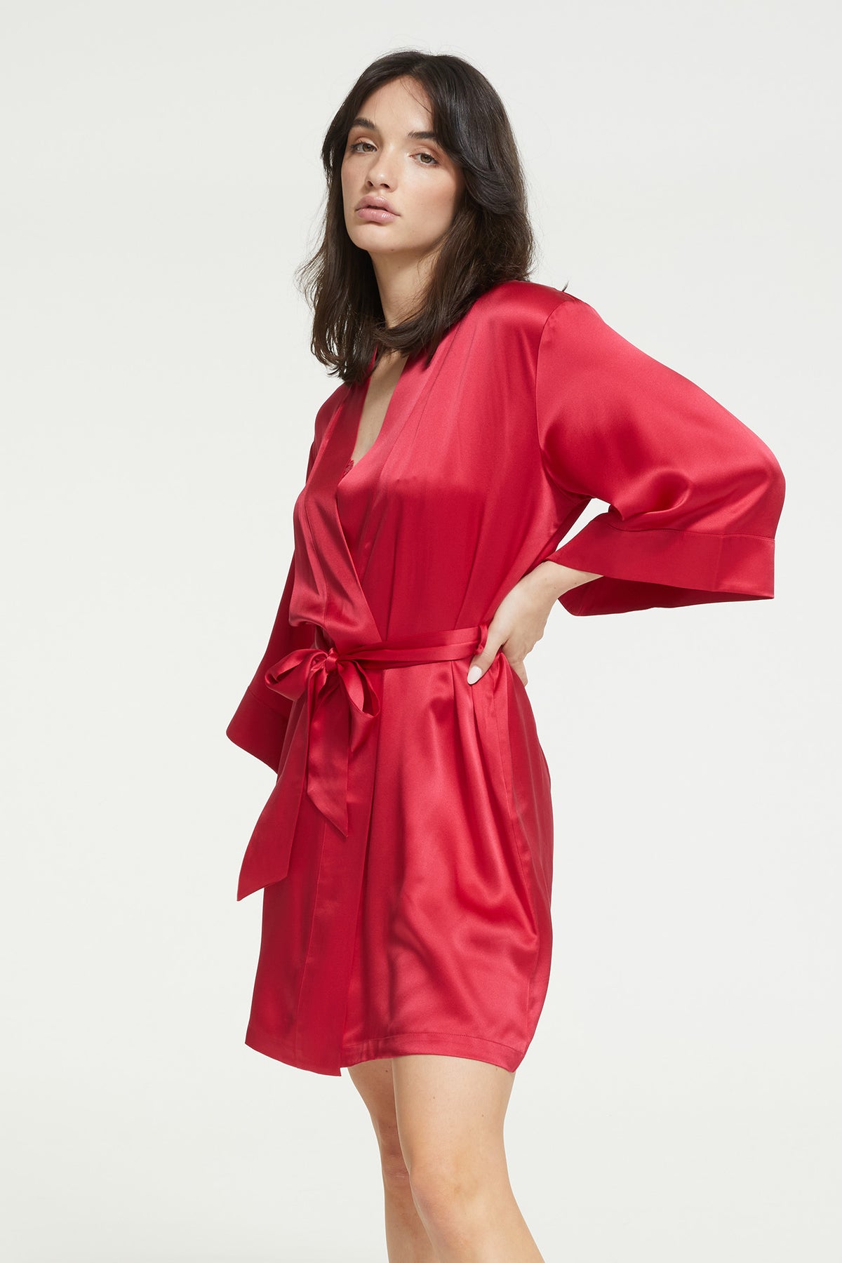 Silk Wrap Gown in Ruby - 100% Silk | GINIA