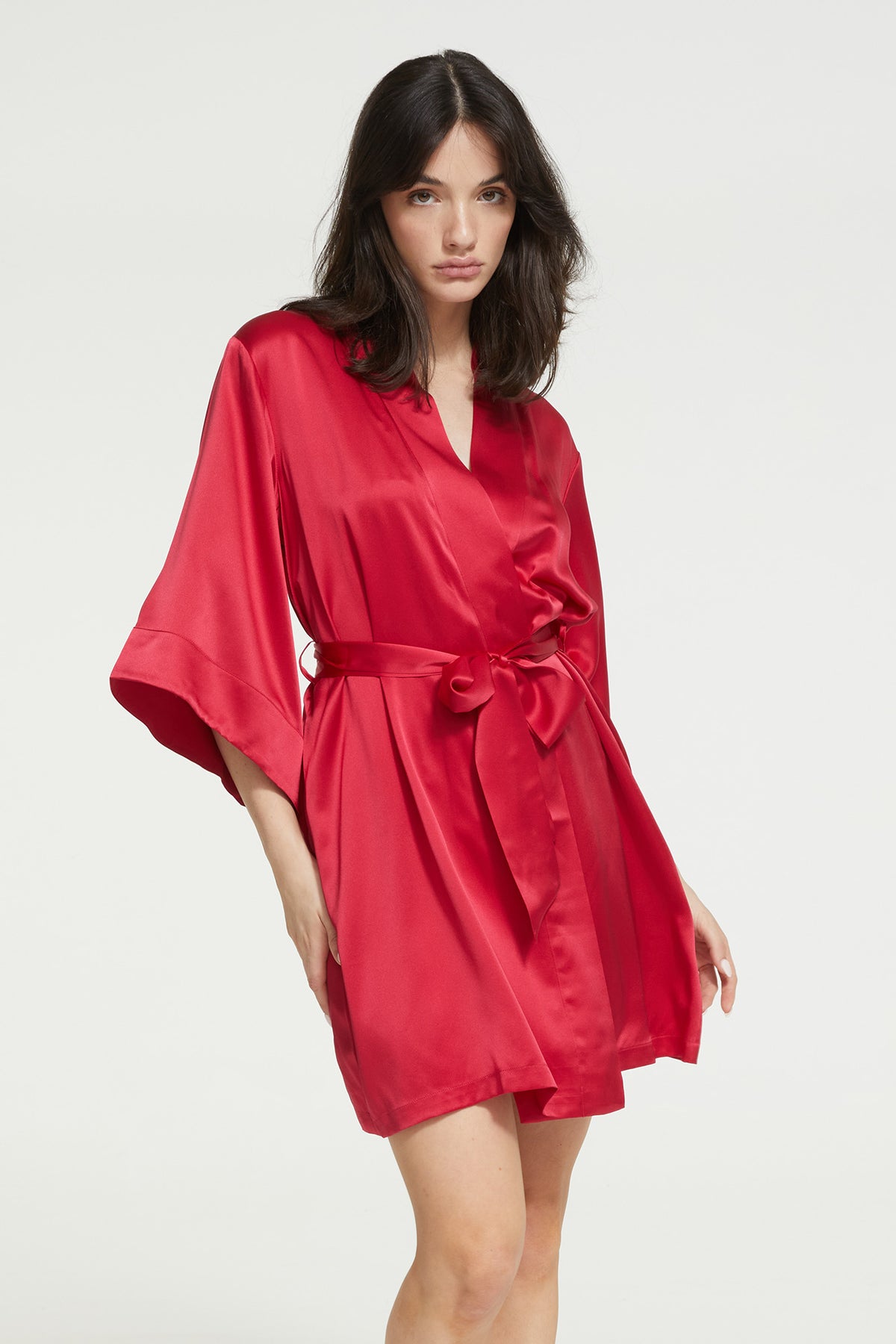 Silk Wrap Gown in Ruby - 100% Silk | GINIA