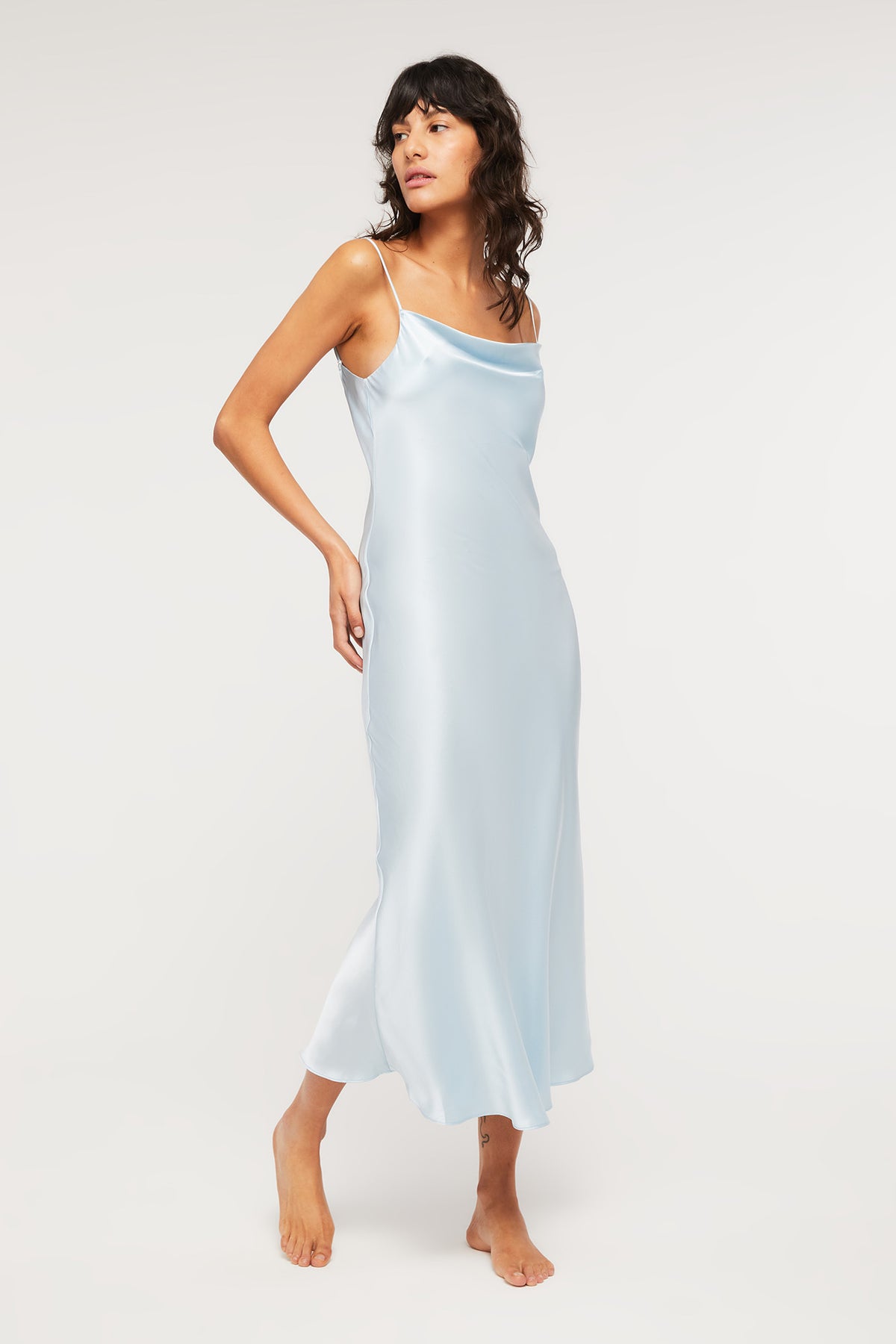 GINIA Billie-Jean Cowl Neck Slip in Clear Blue 19 Momme Silk