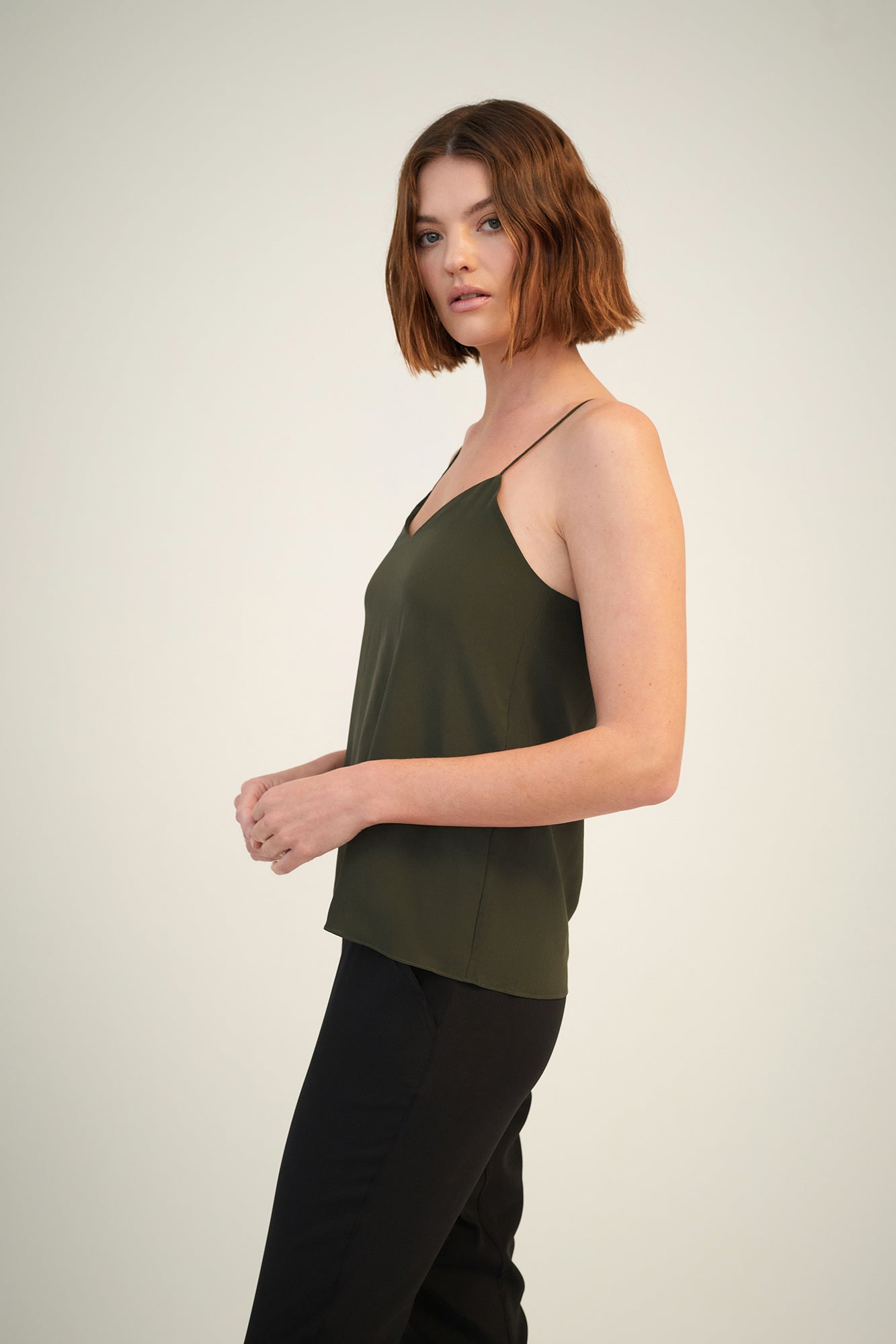 GINIA Silk Eva Cami Olive