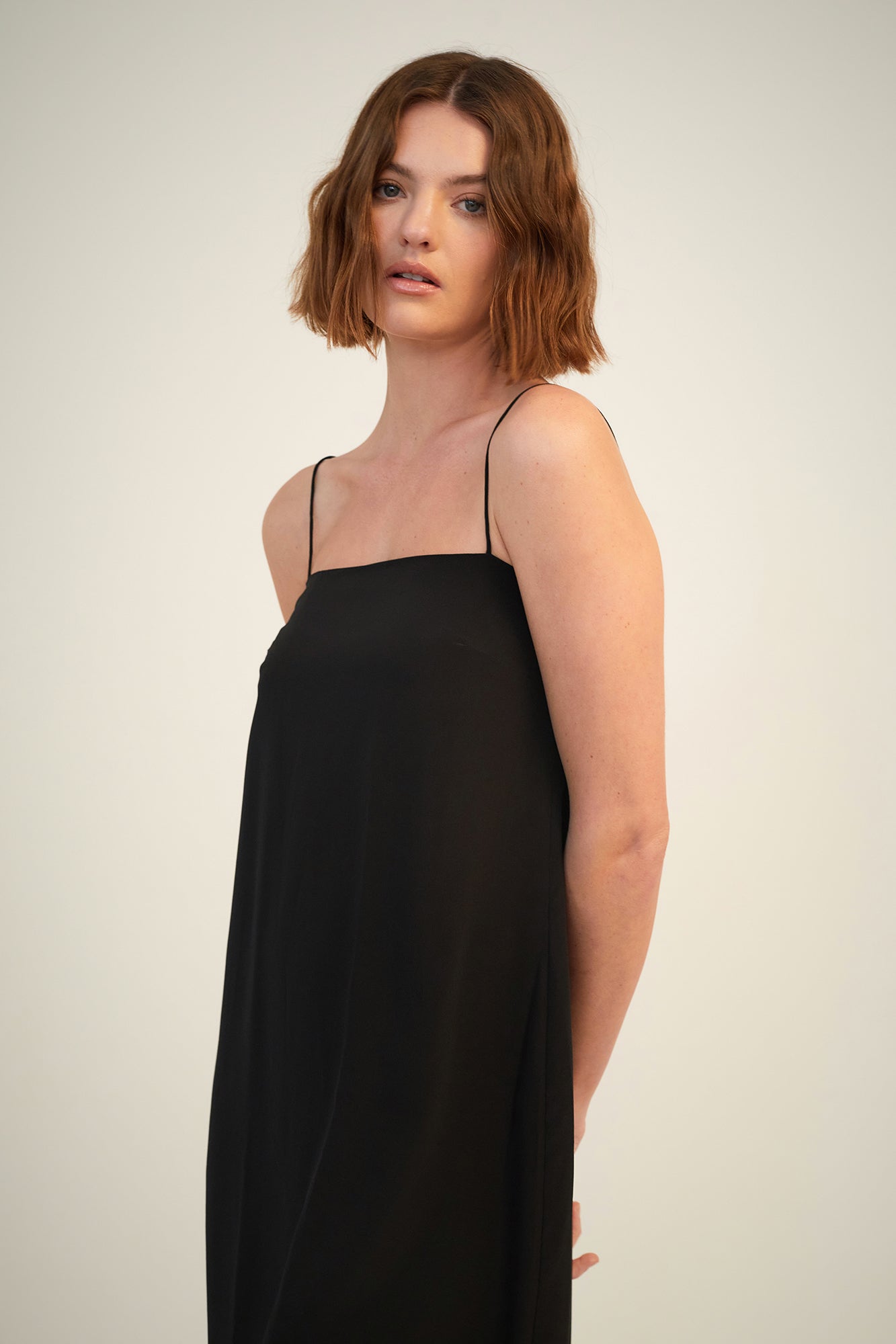 GINIA Silk Grace Slip Dress Black