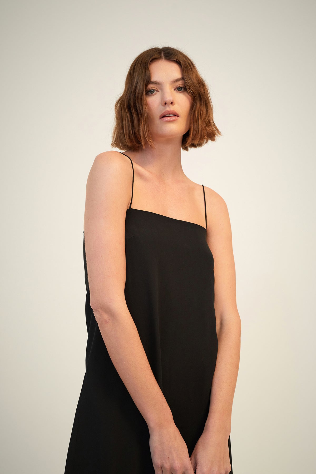 GINIA Silk Grace Slip Dress Black